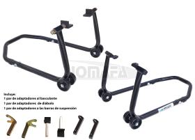 JOMAFA 11003 - CABALLETE DE MOTO 2 EN 1: DELANTERO Y TRASERO + ADAPTADORES